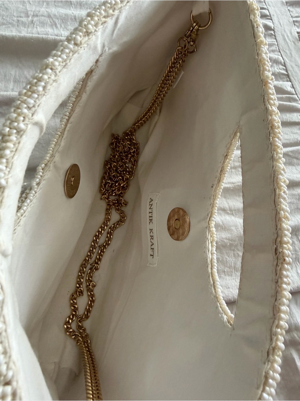 Antik Kraft Cream Beaded Clutch with Gold Chain - Picture 8 of 16